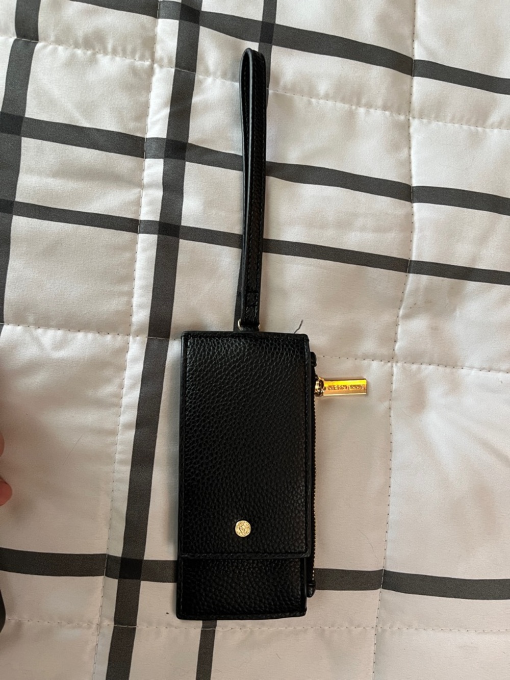 Anne Klein Black Leather Wristlet Wallet with Gold Hardware